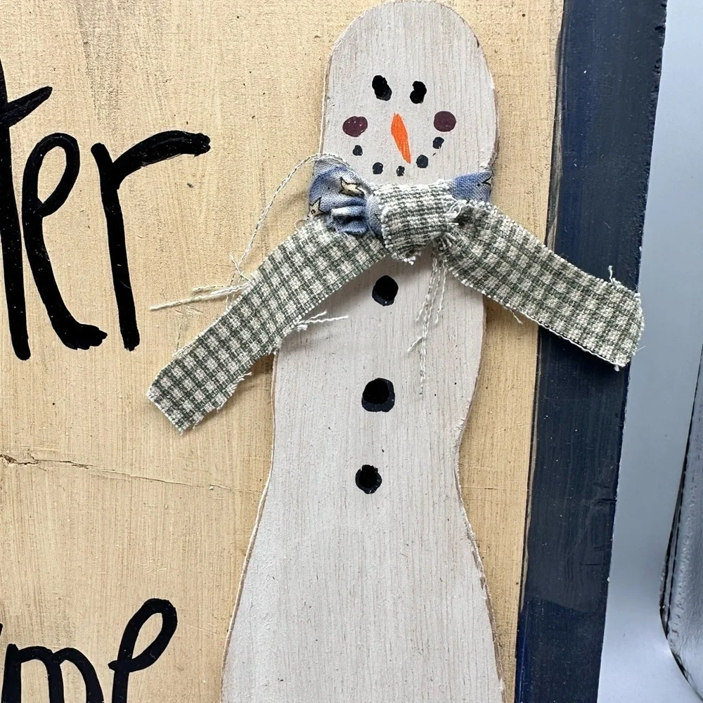 Vintage wooden Winter snowman sign